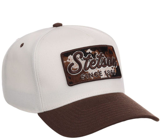 White and brown cap with a patch on a white background